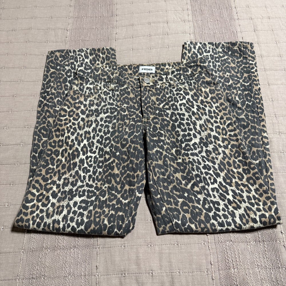 RSQ Girls Cheetah Animal Print Pants Button Zip Closure Brown Black Size 12